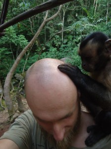 flea picking Machin monkey, animal rescue center Cerelias, Peru
